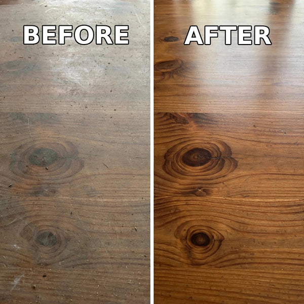Wood Cleaner — wooden surface before and after